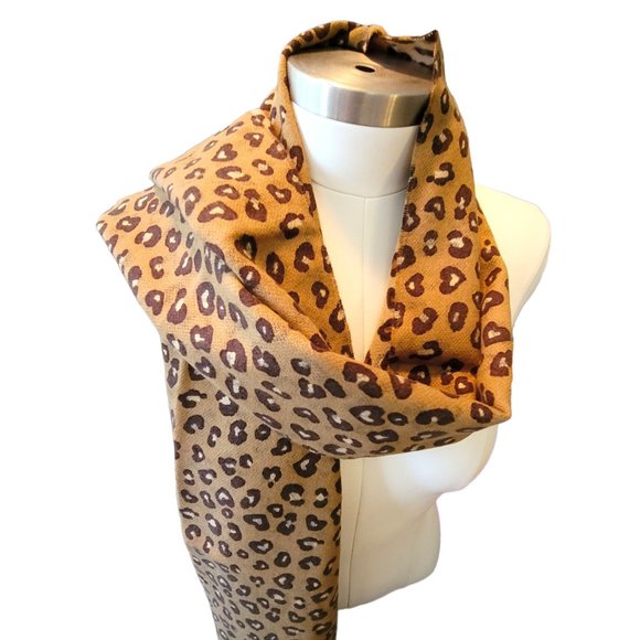 Lands' End Scarf Leopard Cafe au Latte Brown Black Reversable 16x78 DH393 - Picture 7 of 10